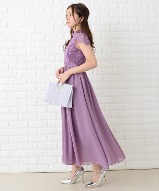 レース×シフォンロングワンピース･ドレス