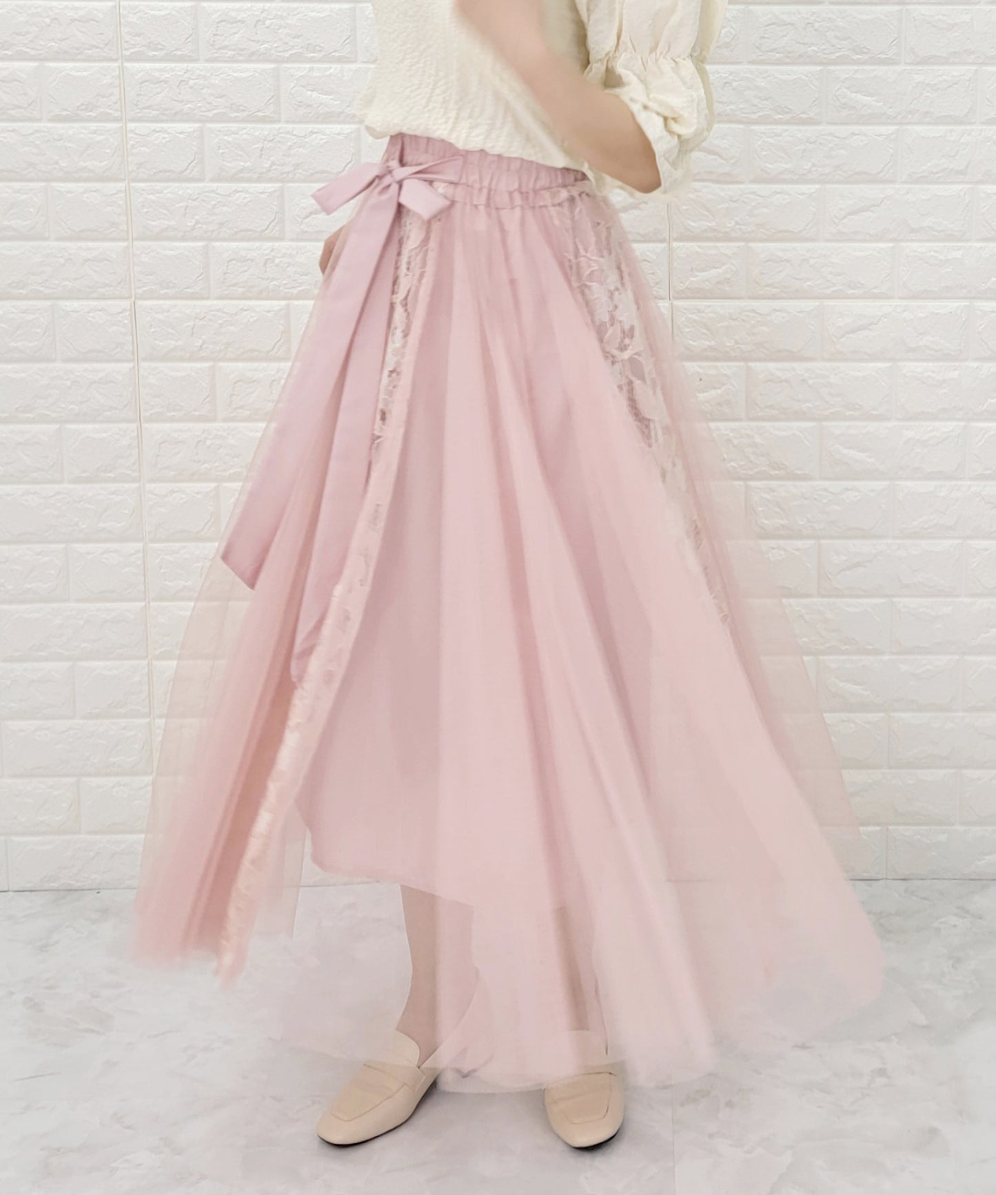 リボン付き  ロングチュールスカート