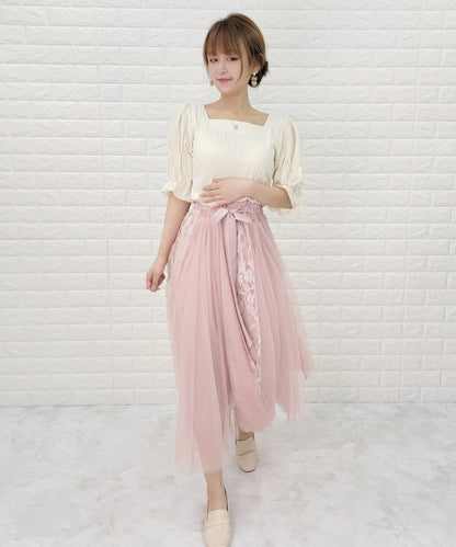 リボン付き  ロングチュールスカート