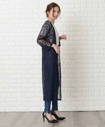 花柄総レースロング丈カーディガン